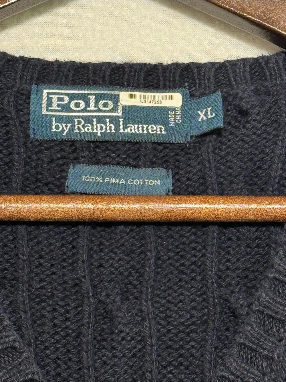 Polo Ralph Lauren Cable Knit Sweater Vest Navy Blue XL (fits M) Red Pony Cotton